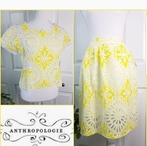 NEW! ANTHROPOLOGIE WESTON Lemon Lace Skirt & Top XS 2pc Set.